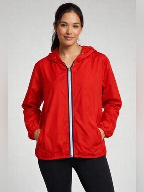 Athleta Red Lightweight Hooded Jacket Zip Front Windbreaker XL Women
